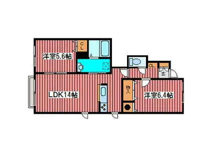 エクシードヒルB(2LDK/1階)の間取り写真