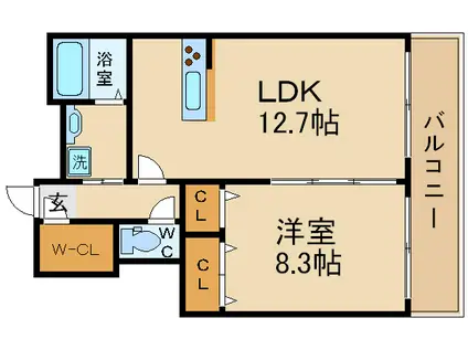 ベレオ華(1LDK/1階)の間取り写真