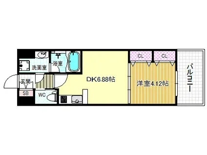 プレジオ中津(1DK/4階)の間取り写真