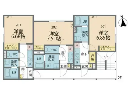 カインドネス本厚木ガーデンIII(1K/2階)の間取り写真