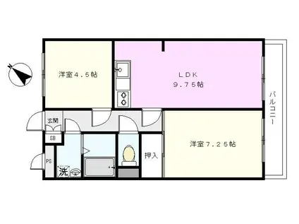 ヒルサイドフラッツ平田(2LDK/1階)の間取り写真