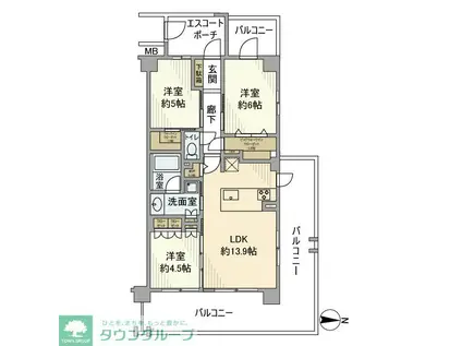 ヴェレーナ北大宮レジデンス(3LDK/2階)の間取り写真