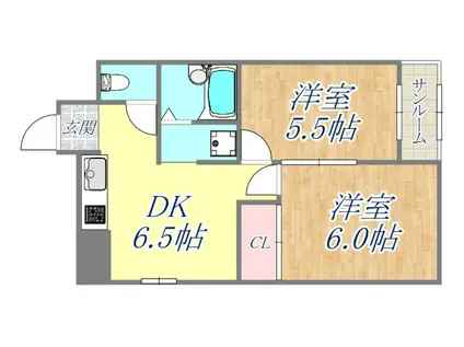 ピュアハウス尼崎(2DK/3階)の間取り写真