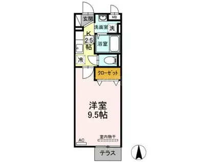 プランドール(1K/1階)の間取り写真