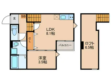 ポラリス鳥栖駅南(1LDK/2階)の間取り写真