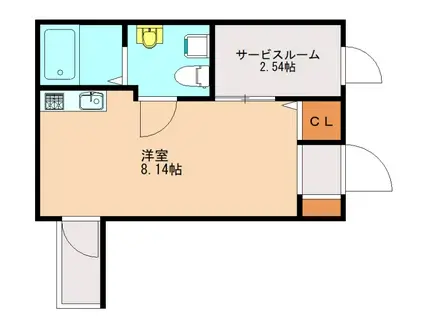 ガレット和白(ワンルーム/2階)の間取り写真