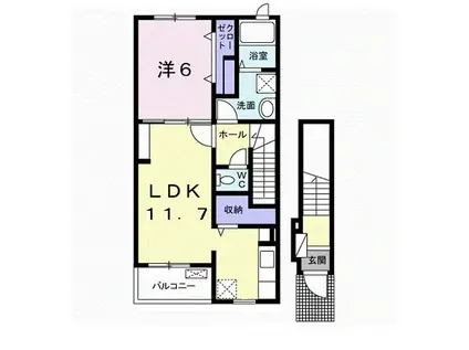 クラール木太B(1LDK/2階)の間取り写真
