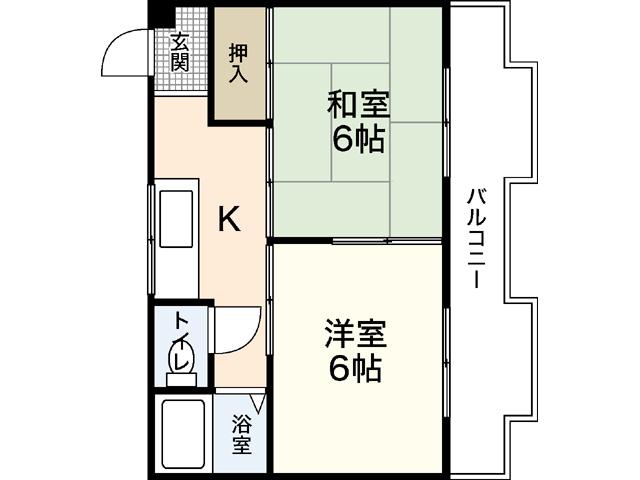 エスタス庚午南(2K/5階)の間取り写真