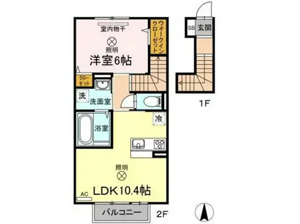 シャルール(1LDK/2階)の間取り写真