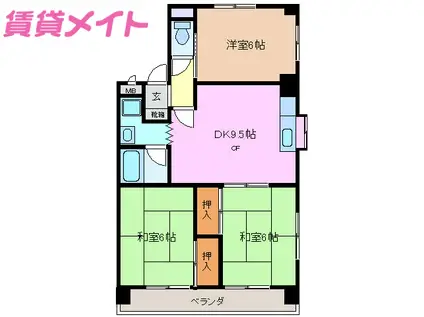 ソシアルドミール東館(3DK/3階)の間取り写真