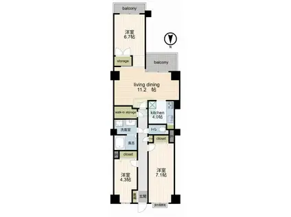 コスモ千葉グレイスヒルズ(3LDK/5階)の間取り写真