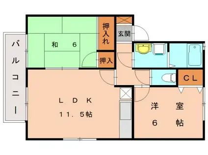 アクアヒル(2LDK/2階)の間取り写真