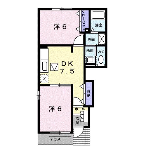 メリーハウス・ひまわりA(2DK/1階)の間取り写真
