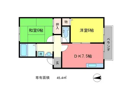 ハイカムールイーストパティー(2DK/2階)の間取り写真