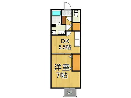 メゾン高松Ⅴ A棟(1DK/1階)の間取り写真