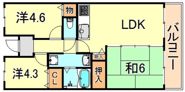 シャルメ東灘(2SDK/7階)の間取り写真