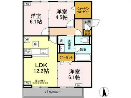 セレスティア長良福光(3LDK/1階)の間取り写真