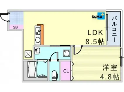 AQUA明石FLAP(1LDK/2階)の間取り写真