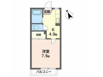 加賀野壱番街B(1K/2階)の間取り写真