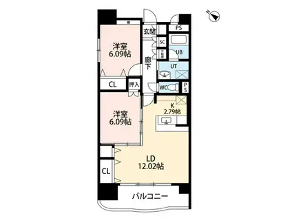 フェリシア柳都(2LDK/2階)の間取り写真