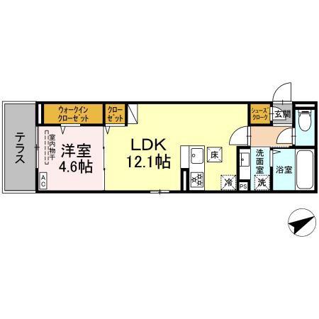 ノイハイマート屋形(1LDK/1階)の間取り写真