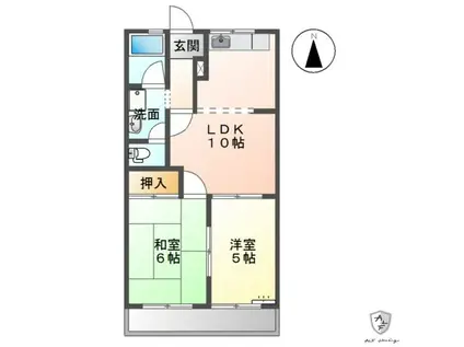 元町ハウスやかた(2LDK/2階)の間取り写真