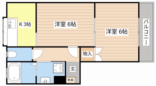 コーポラスみやび(2K/1階)の間取り写真