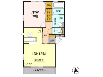ラクール C(1LDK/1階)の間取り写真