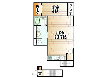 LILA城野(1LDK/2階)の間取り写真