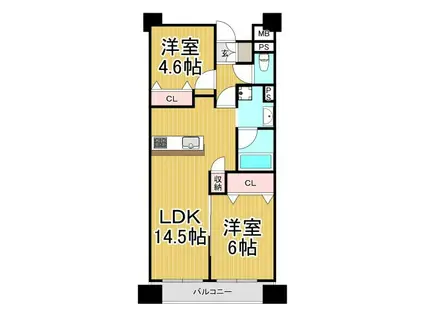 セイル西宮北口(2LDK/4階)の間取り写真