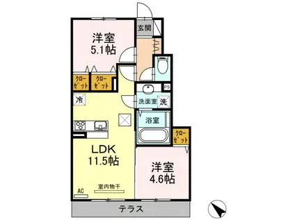 D-ROOMハピネスB(2LDK/1階)の間取り写真