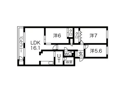 ロピア宮丘公園(3LDK/3階)の間取り写真