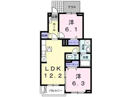 カモミールB(2LDK/1階)の間取り写真