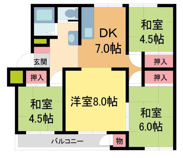 逆瀬川ハイツ5号棟(4DK/5階)の間取り写真