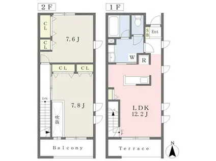 スクエアガーデン高御堂(2LDK/1階)の間取り写真