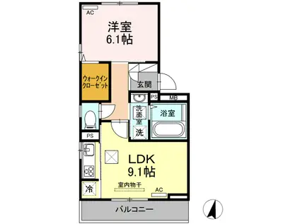 サウスコートS C・D棟 D棟(1LDK/1階)の間取り写真