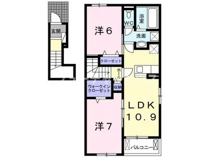ハンドレッド リヴァー 水野 C(2LDK/2階)の間取り写真