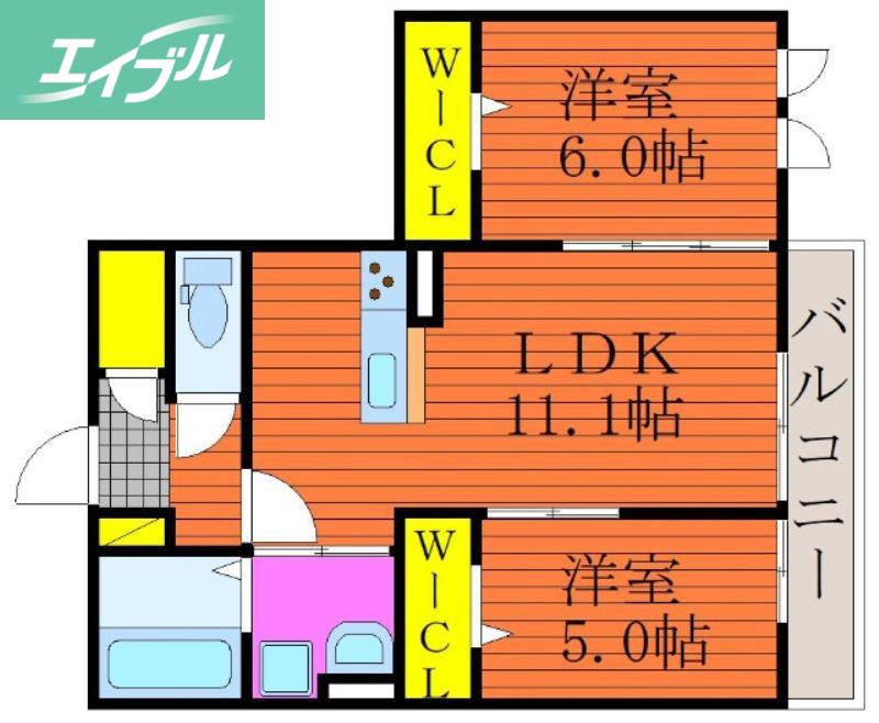 ハーベスト(2LDK/2階)の間取り写真