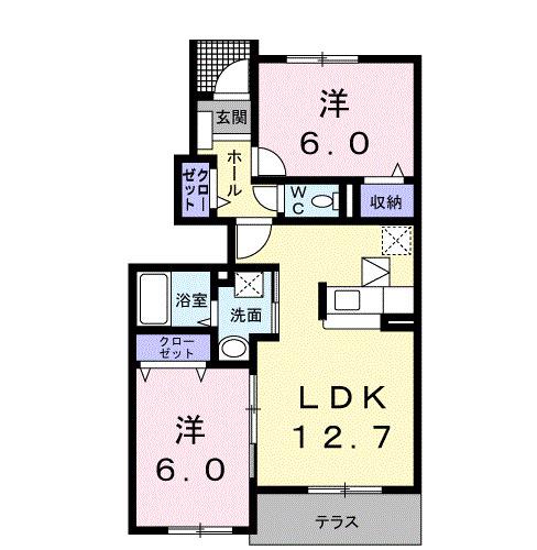 ハピネスコート B(2LDK/1階)の間取り写真