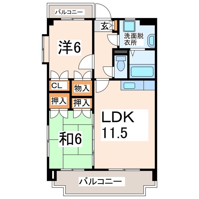 エメラルド・ドエルII(2LDK/2階)の間取り写真