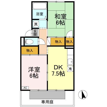 ラフィーネA棟(2DK/1階)の間取り写真