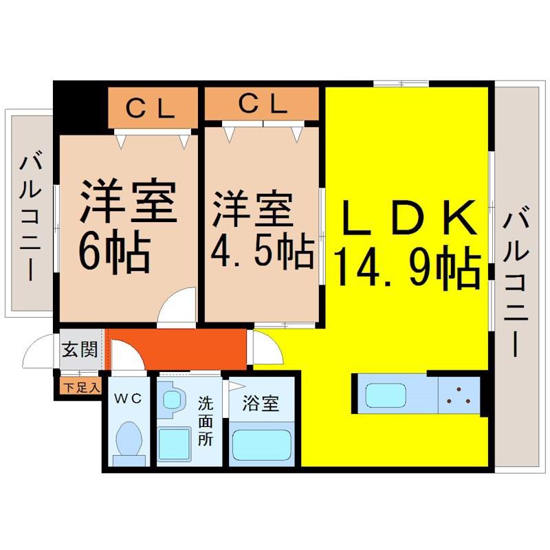 BERG大須(2LDK/2階)の間取り写真