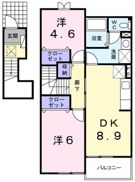 メルヴェーユIII(2DK/2階)の間取り写真