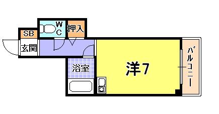 ブランシュ甲東園(ワンルーム/4階)の間取り写真