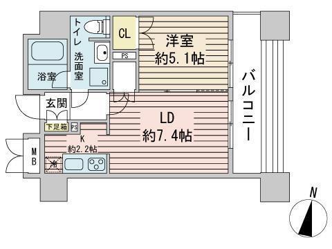 ラフィネタワー札幌南3条(1DK/26階)の間取り写真