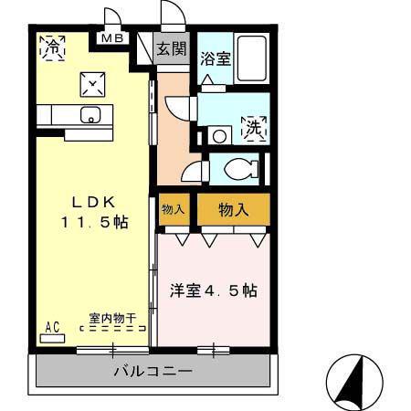 グランシャリオ御園(1LDK/1階)の間取り写真