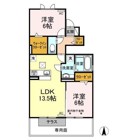 ラ・プレミール天神(2LDK/1階)の間取り写真
