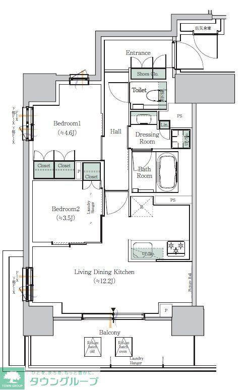 ONE ROOF RESIDENCE NISHI NIPPORI(2LDK/12階)の間取り写真