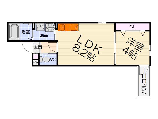 ALEGRIA北助松サウス(1LDK/1階)の間取り写真