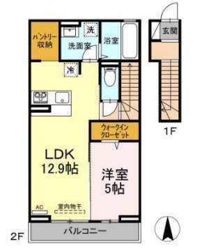 シャルマン本庄(1LDK/2階)の間取り写真
